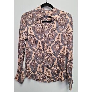 River Woods Women Blouse Shirt 36 (US 6) Paisley‎ Button Up LS Silk Stretch RARE